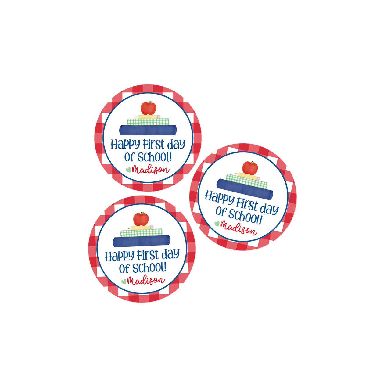 Happy First Day of School Red Check Books Stickers