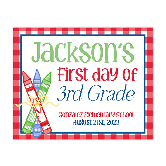 Back to School Sign Pink Red Check Crayon