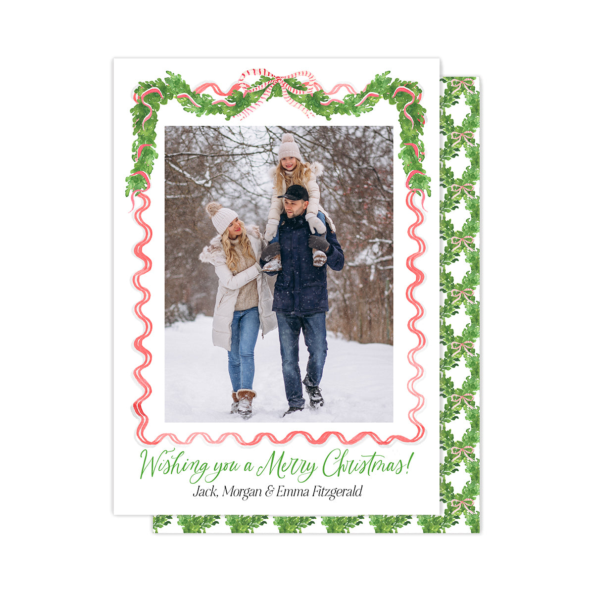 Red, Greenery & Bows Christmas Cards