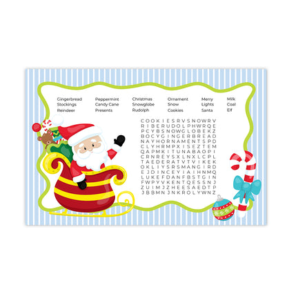 Santa & Reindeer Kids Activity Holiday Laminated Placemat