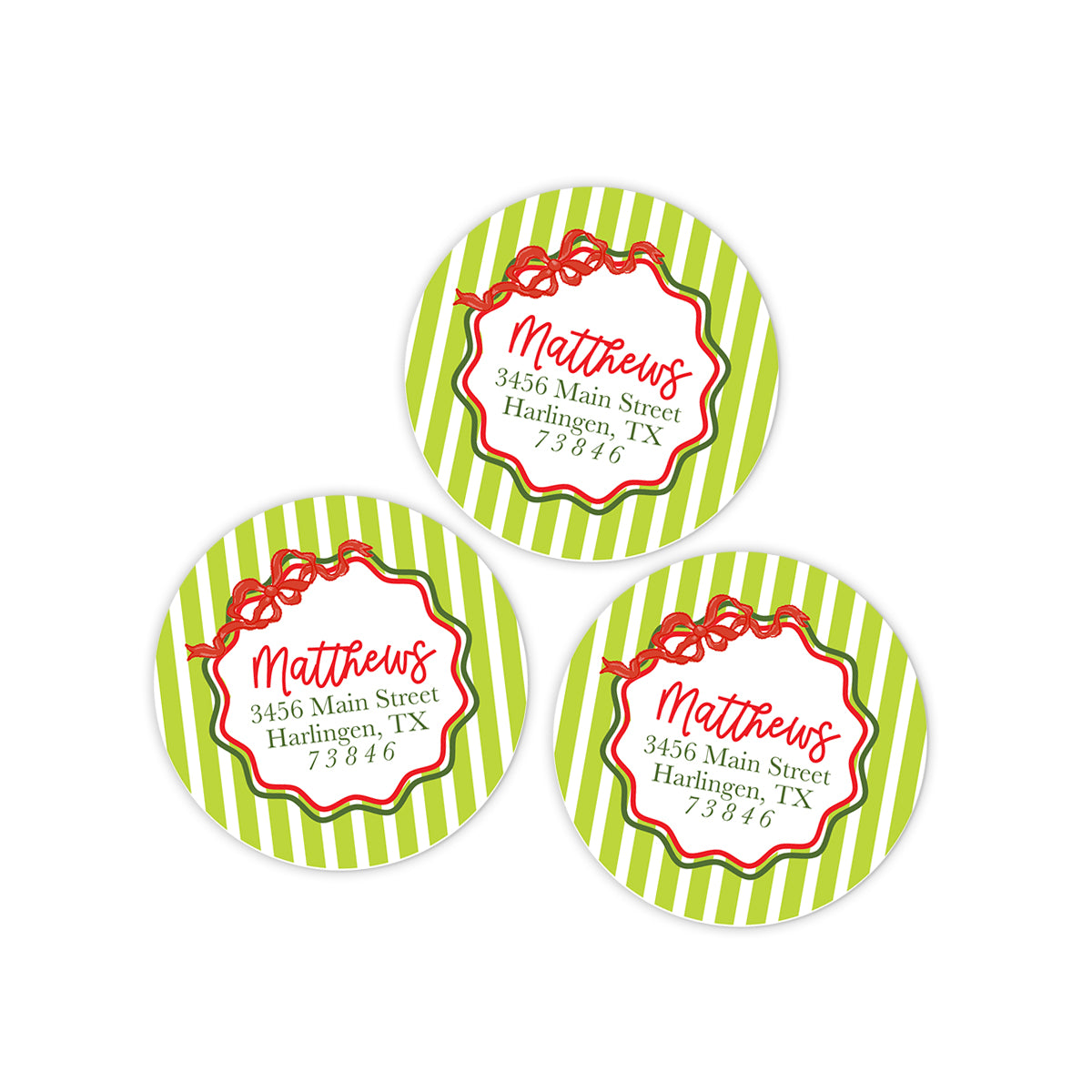 Stripes & Bow Return Address Holiday Stickers