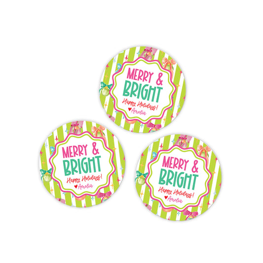 Ornaments & Stripes Holiday Stickers