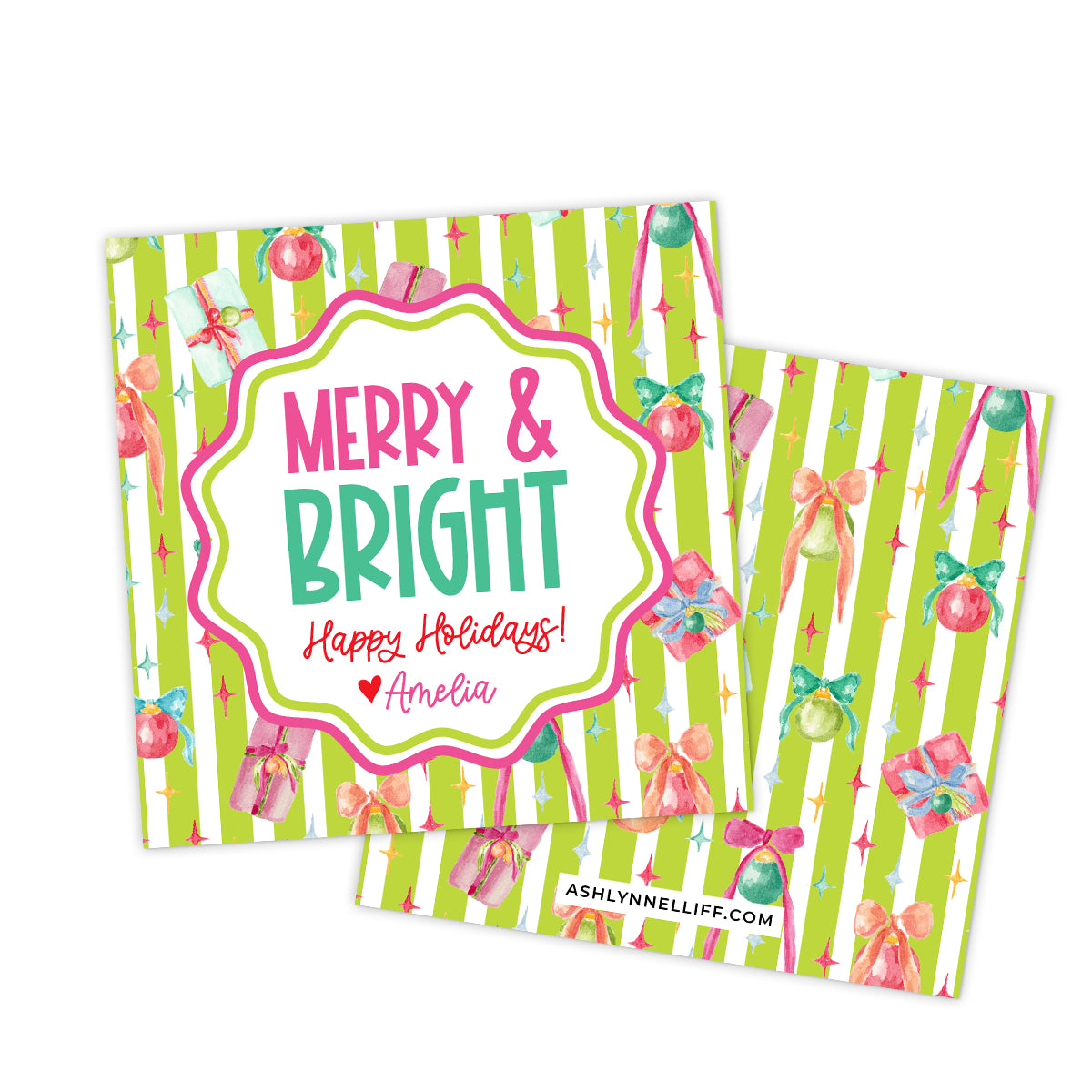 Stripes & Ornaments Holiday Gift Tag