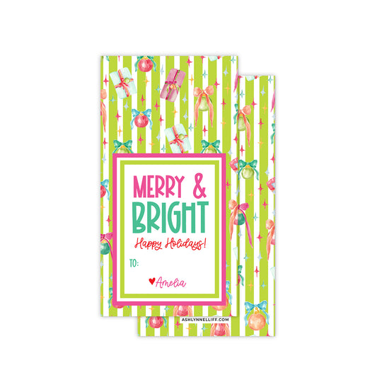 Stripes & Ornaments Rectangle Holiday Gift Tag