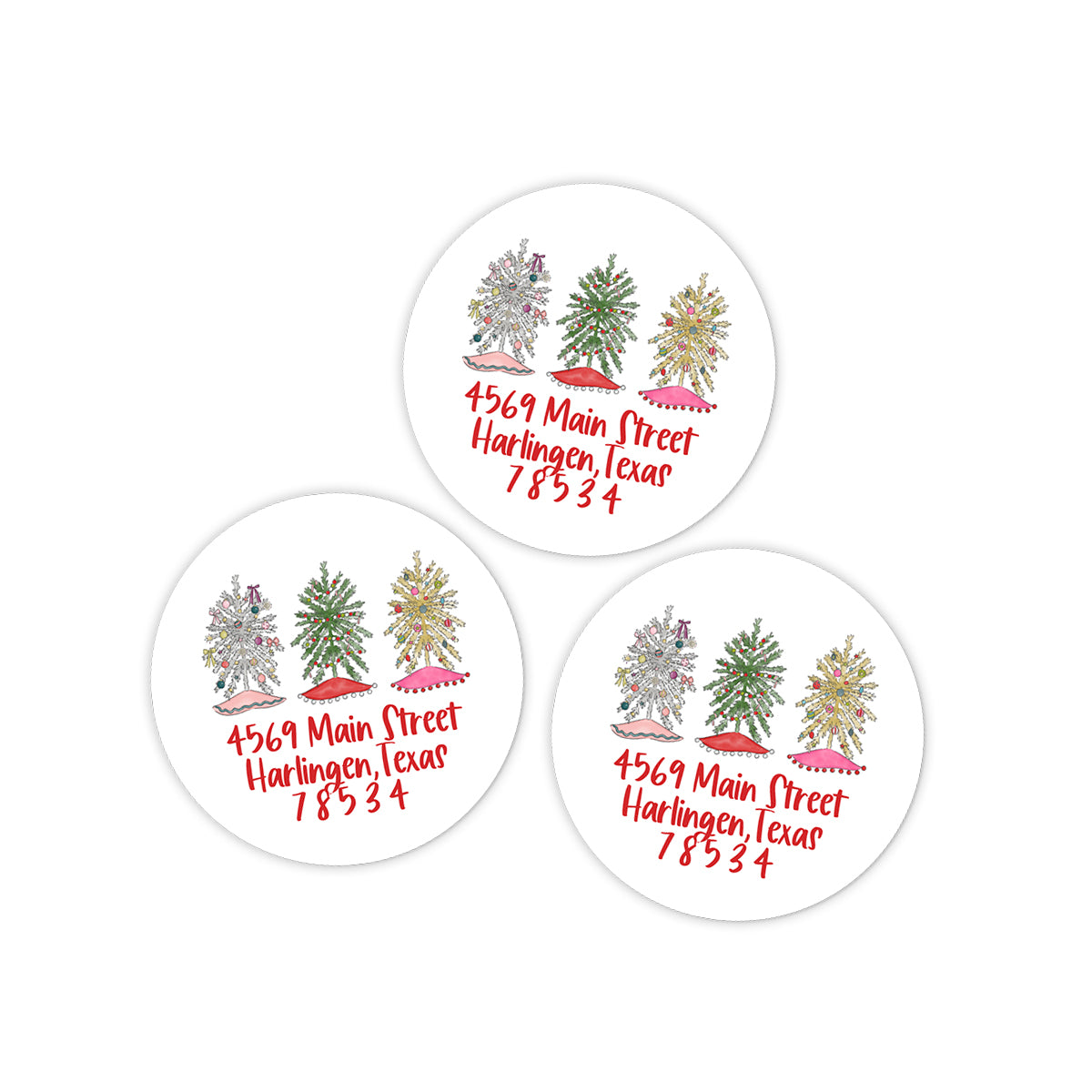 Tinsel Trees Return Address Holiday Stickers