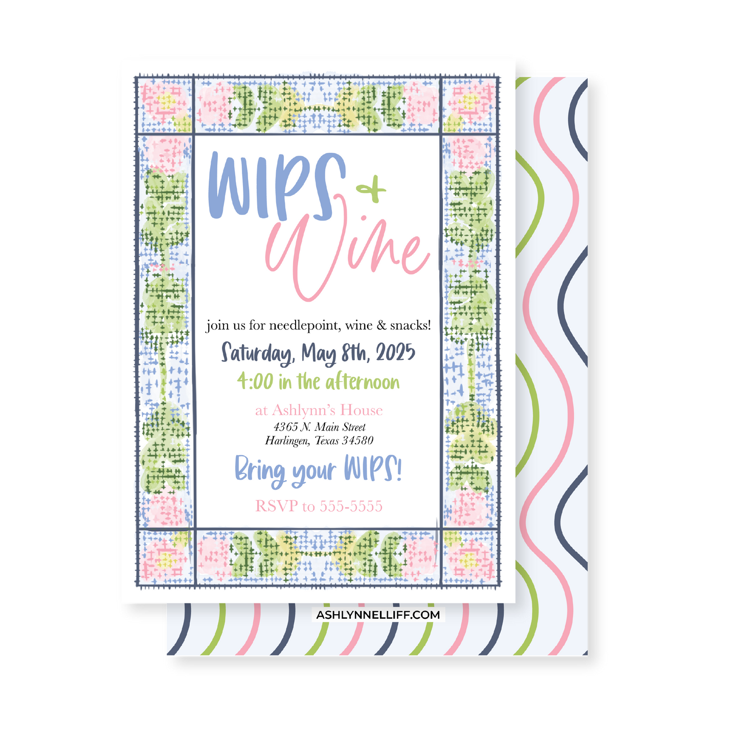 WIPS & Wine (Needlepoint) Party Invitation