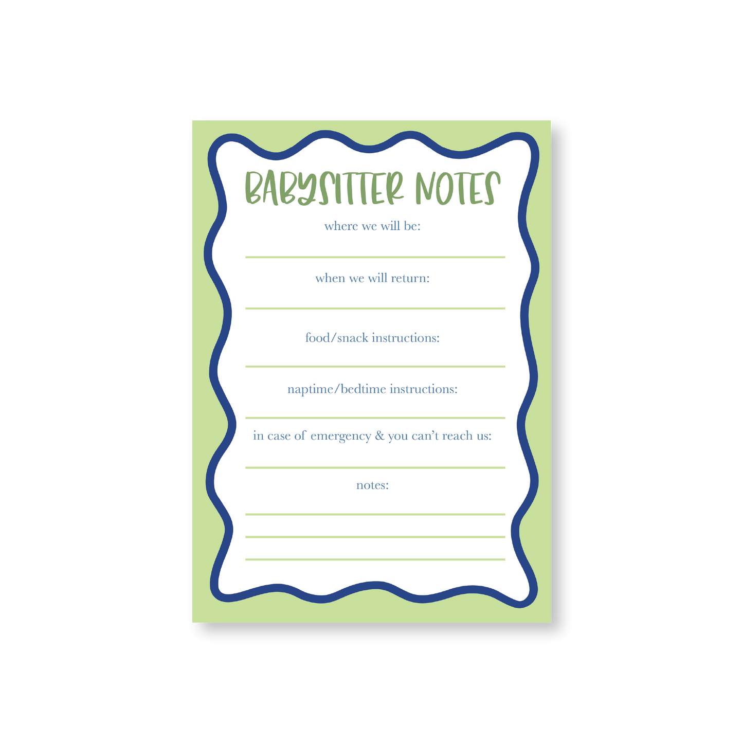Babysitter Notes Squiggle Notepad