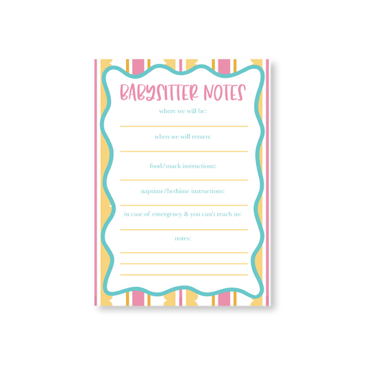 Babysitter Notes Striped Notepad
