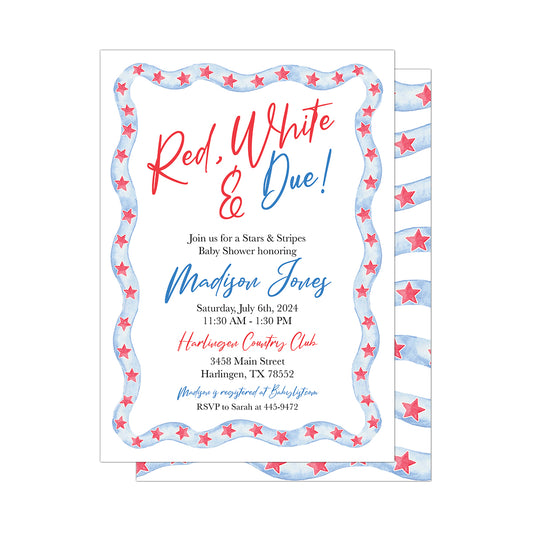 Red, White & Due Baby Shower Party Invitation