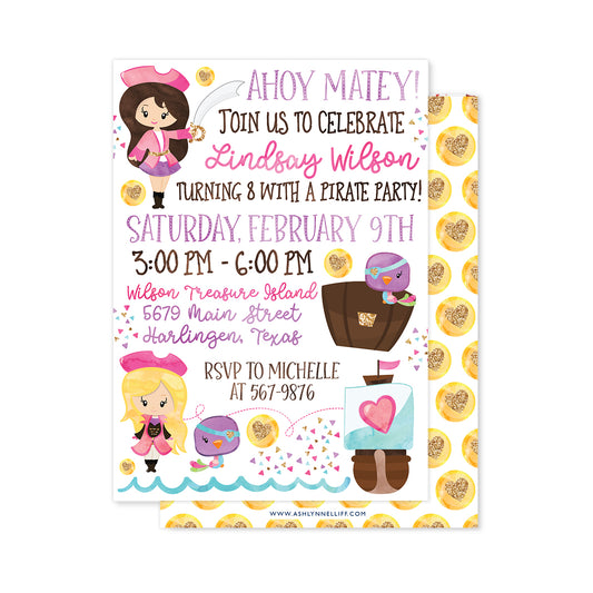 Ahoy Girls (Pirate) Party Invitation
