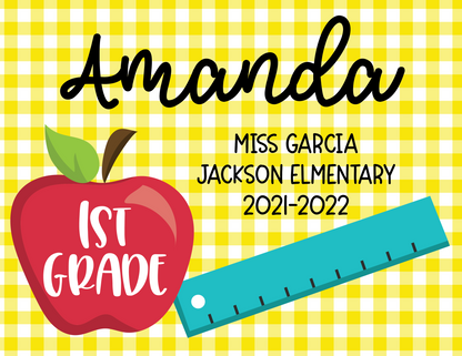 Editable | Instant Download: Back to School Sign (Yellow Gingham)