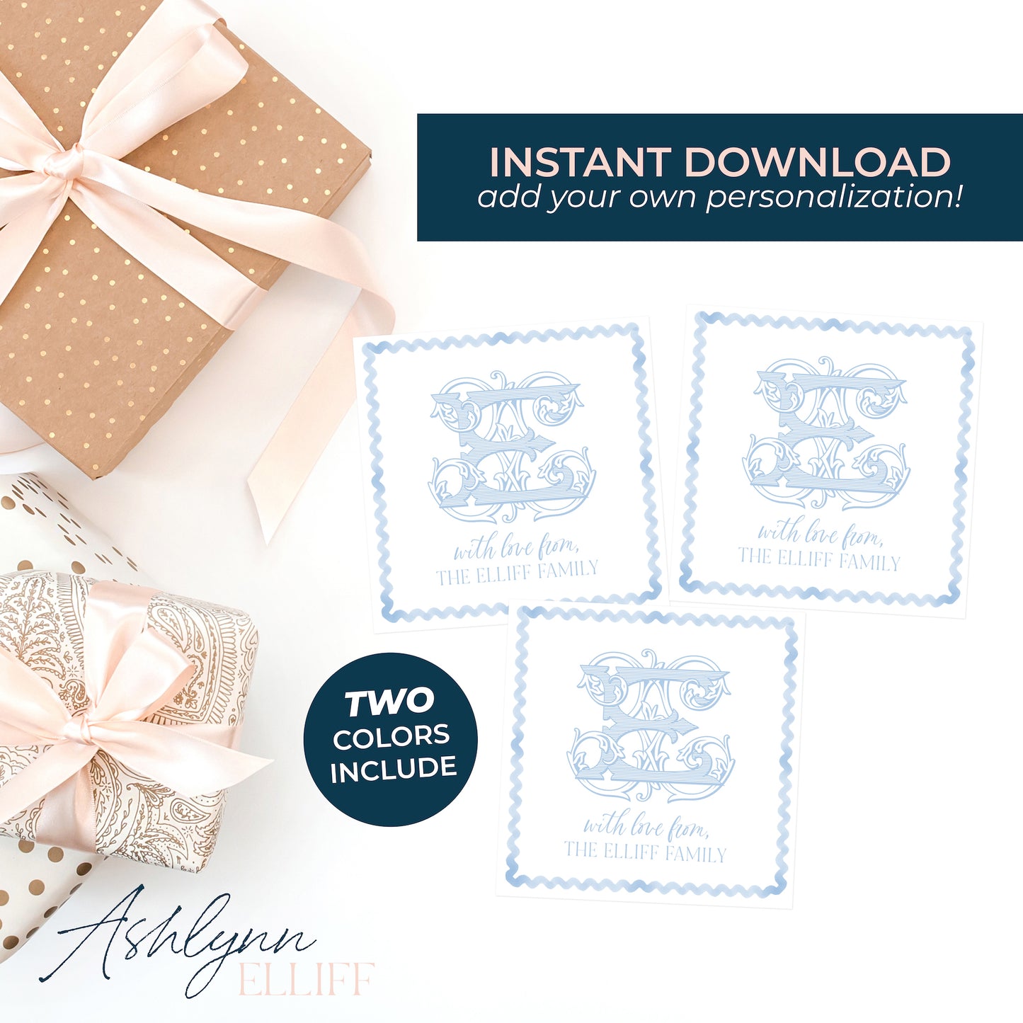 Printable (Instant Download) Everyday Monogram Gift Tags *TWO COLORS*