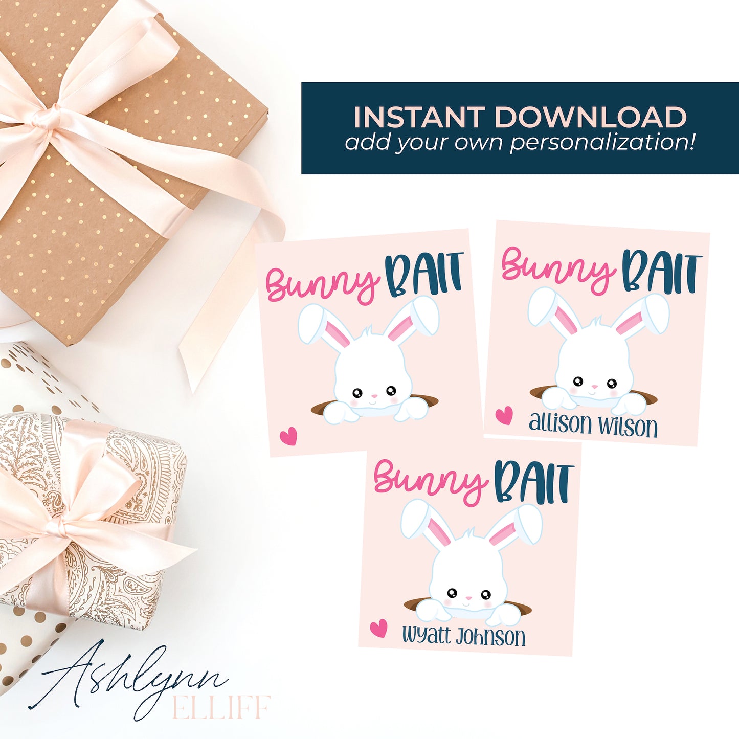 Printable (Instant Download) Easter Bunny Bait Pink Gift Tags