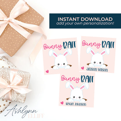 Printable (Instant Download) Easter Bunny Bait Pink Gift Tags