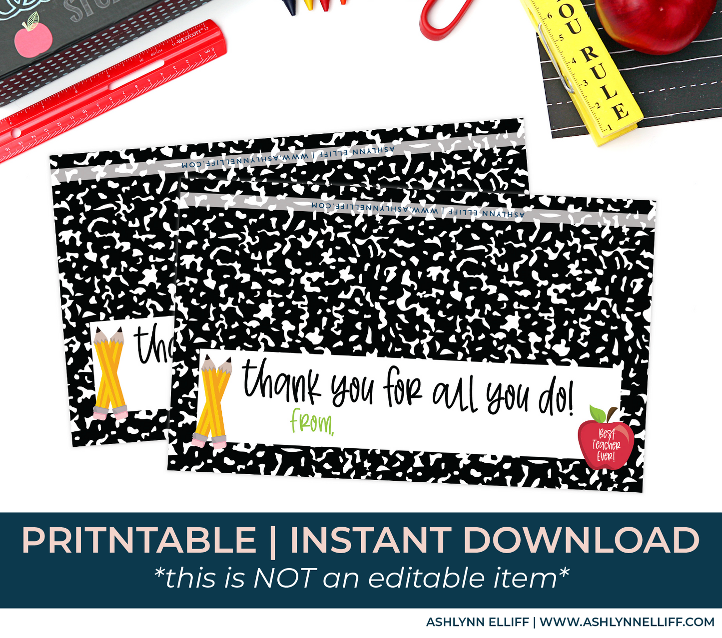Printable (Instant Download) Composition Teacher Appreciation Goodie Bag Toppers
