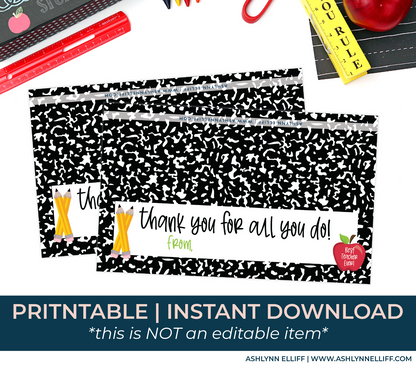 Printable (Instant Download) Composition Teacher Appreciation Goodie Bag Toppers