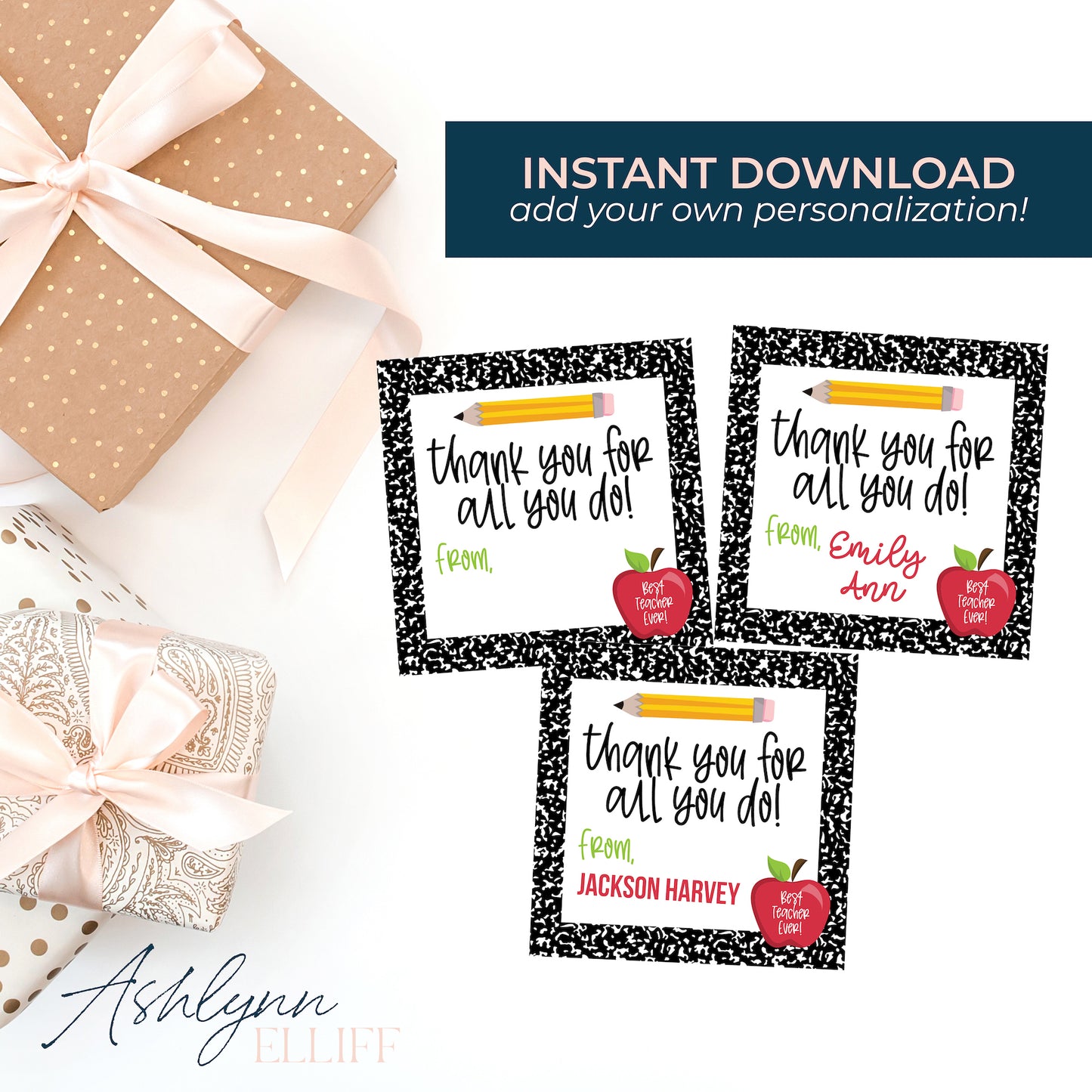 Printable (Instant Download) Teacher Appreciation Composition Gift Tags