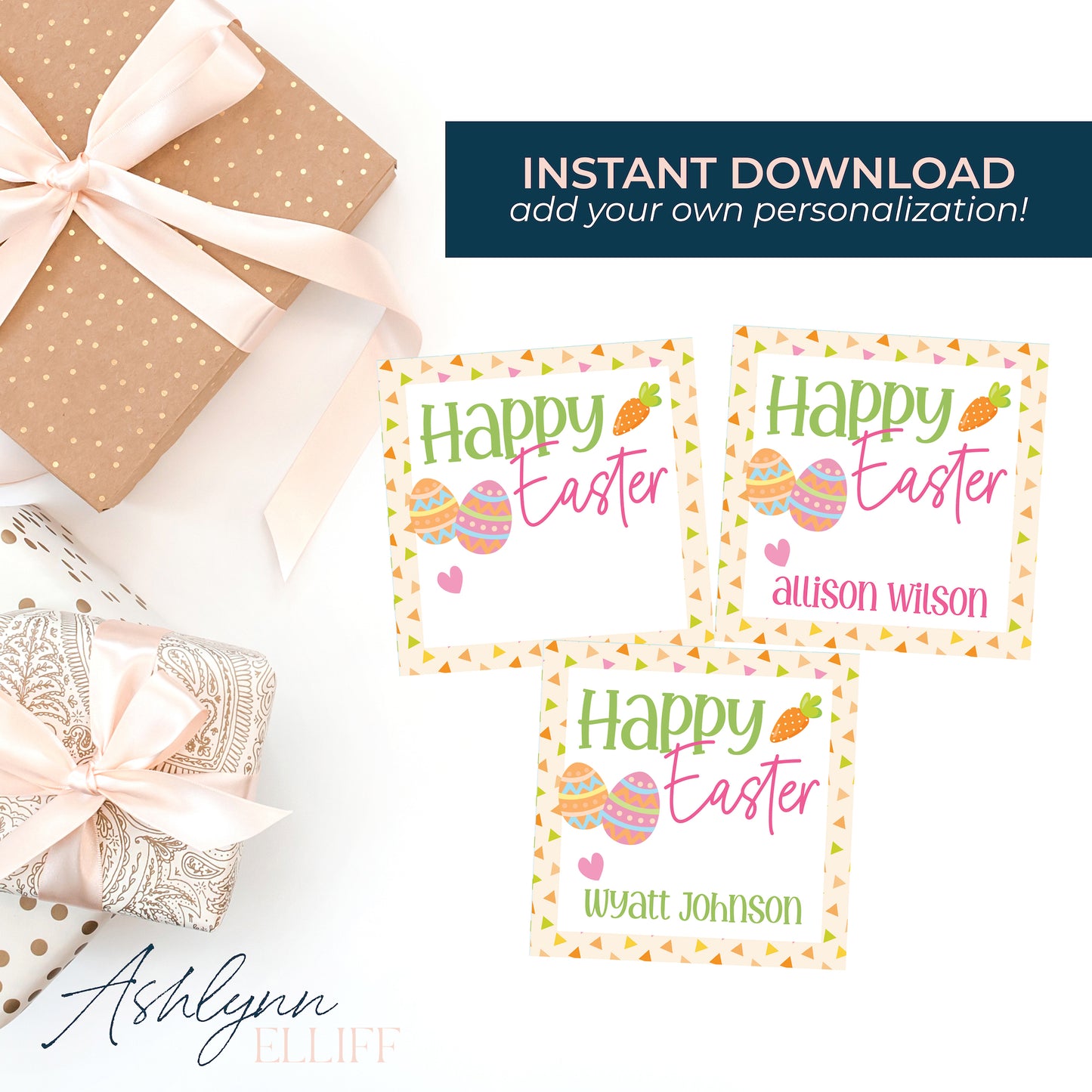 Printable (Instant Download) Happy Easter Confetti Gift Tags