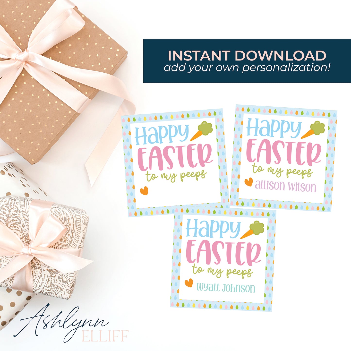 Printable (Instant Download) Happy Easter Raindrops Gift Tags