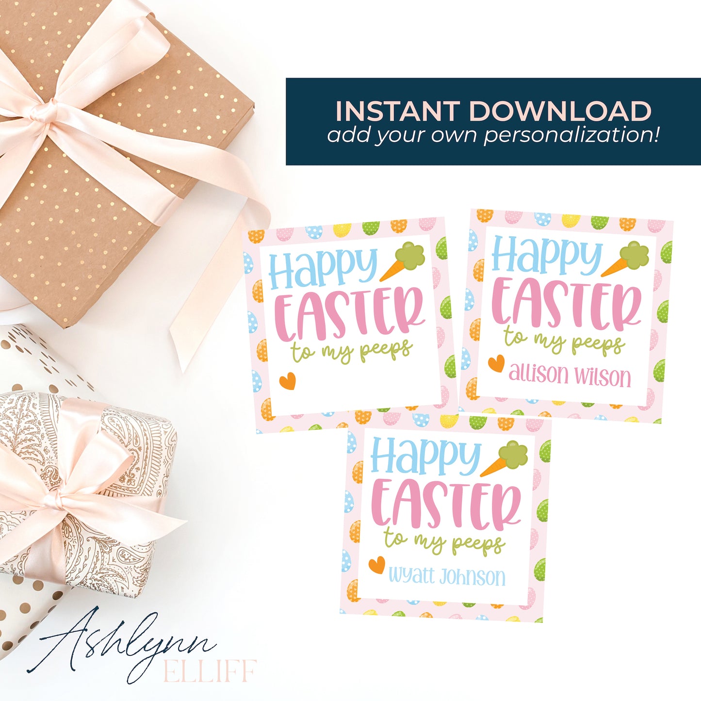 Printable (Instant Download) Happy Easter Eggs Gift Tags