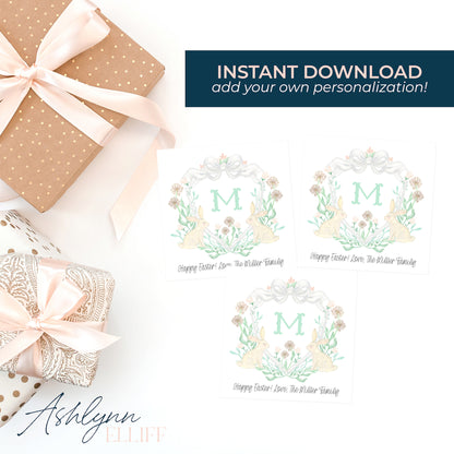 Printable (Instant Download) Monogram Easter Crest Gift Tags
