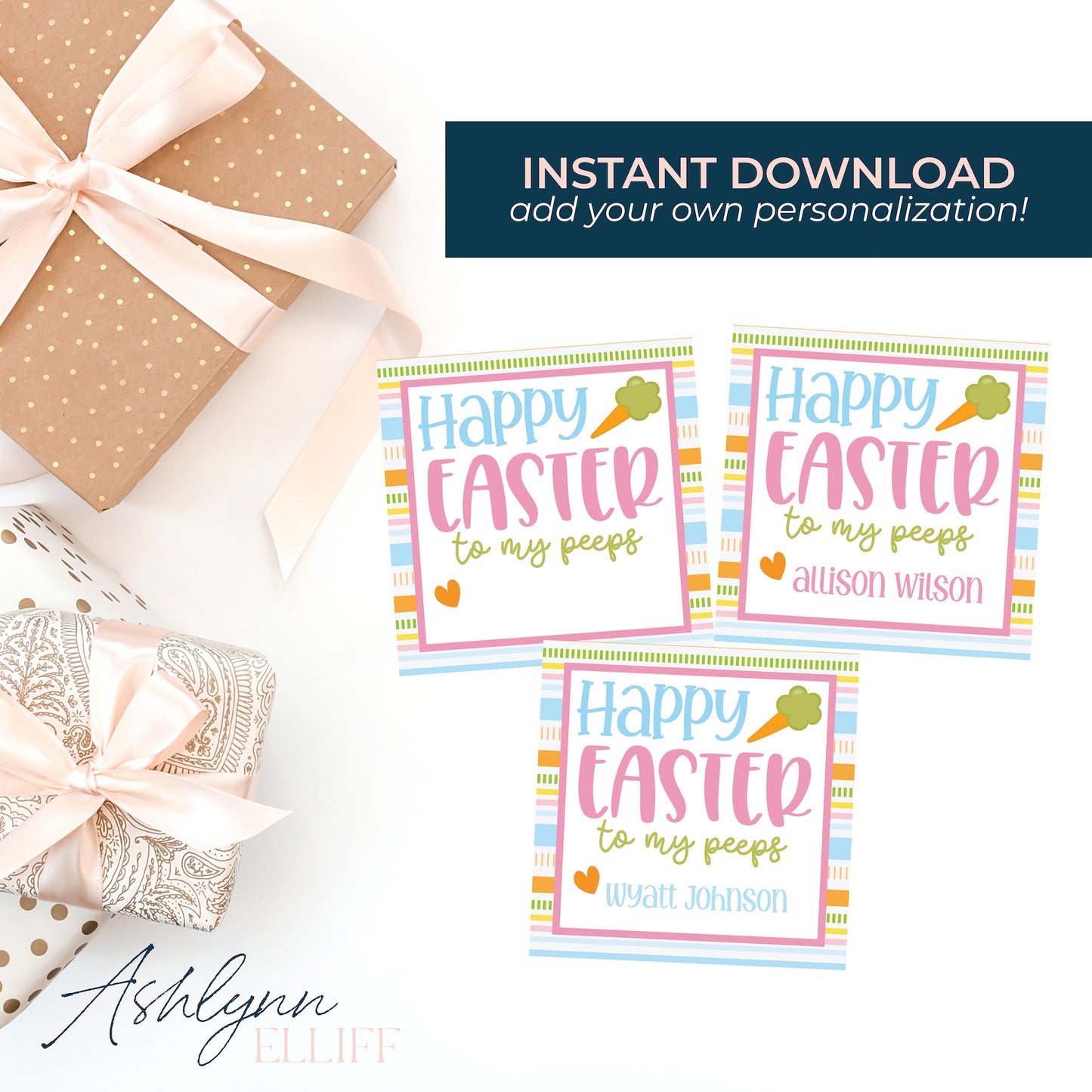 Printable (Instant Download) Easter Peeps Stripes Gift Tags