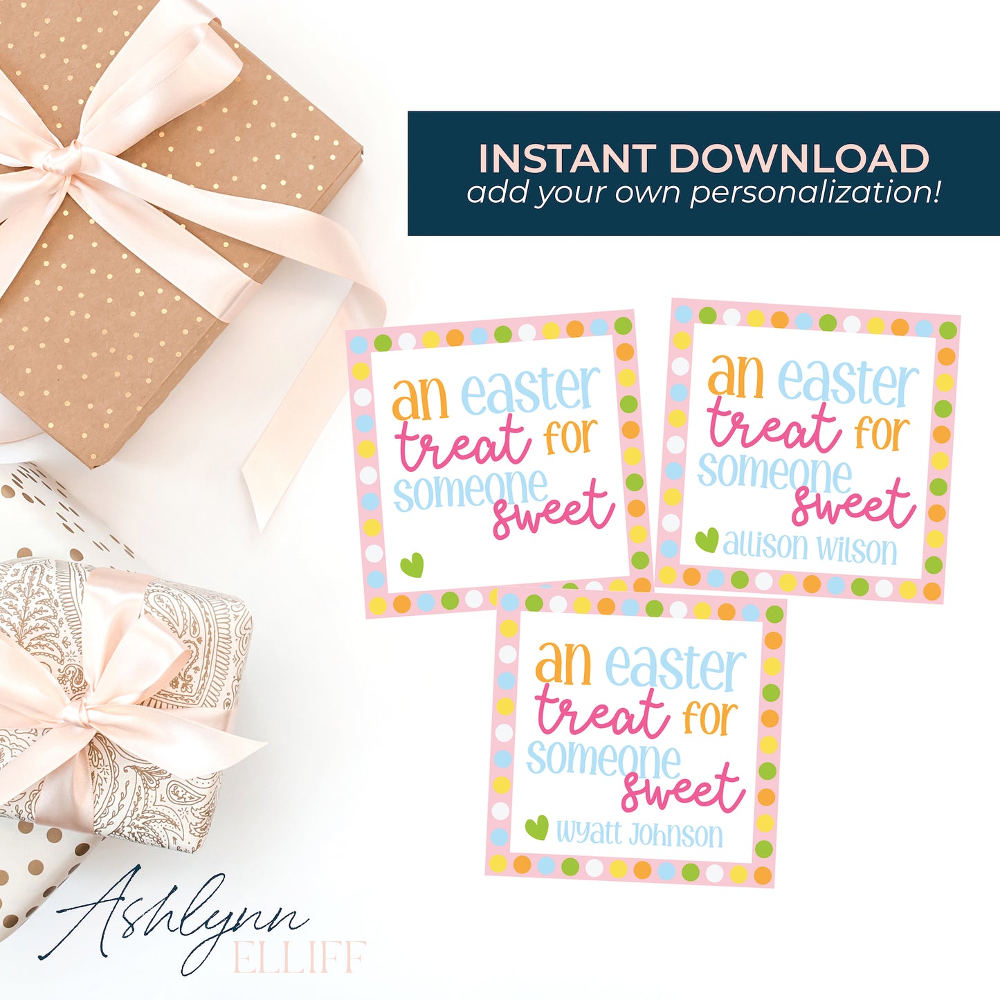 Printable (Instant Download) Easter Treat Polka Dot Gift Tags