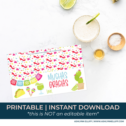 Printable (Instant Download) Muchas Gracias Fiesta Goodie Bag Toppers