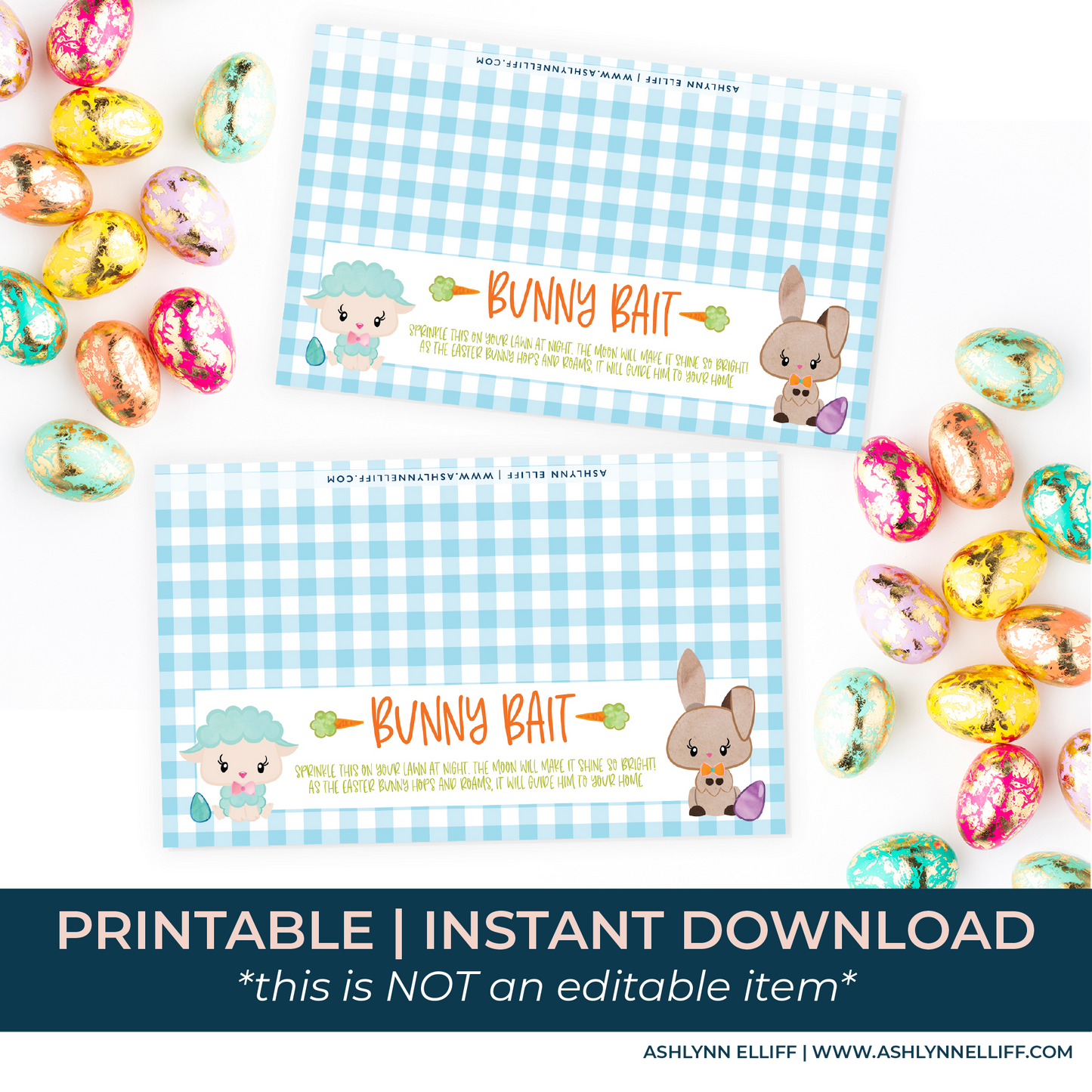 Printable (Instant Download) Blue Bunny Bait Goodie Bag Toppers
