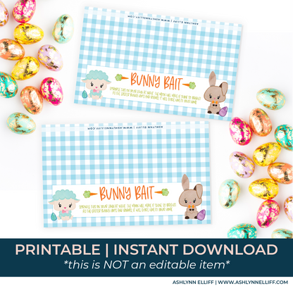 Printable (Instant Download) Blue Bunny Bait Goodie Bag Toppers