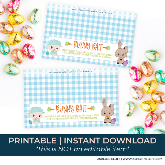 Printable (Instant Download) Blue Bunny Bait Goodie Bag Toppers