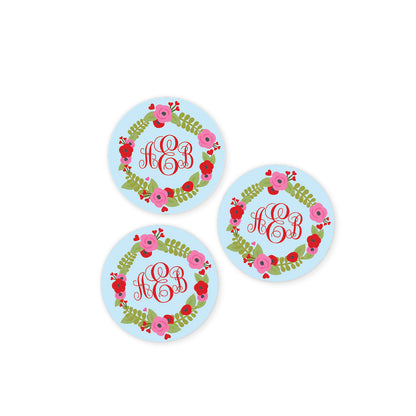 Floral Monogram Valentines Day Stickers