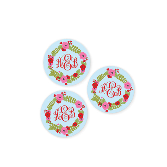 Floral Monogram Valentines Day Stickers