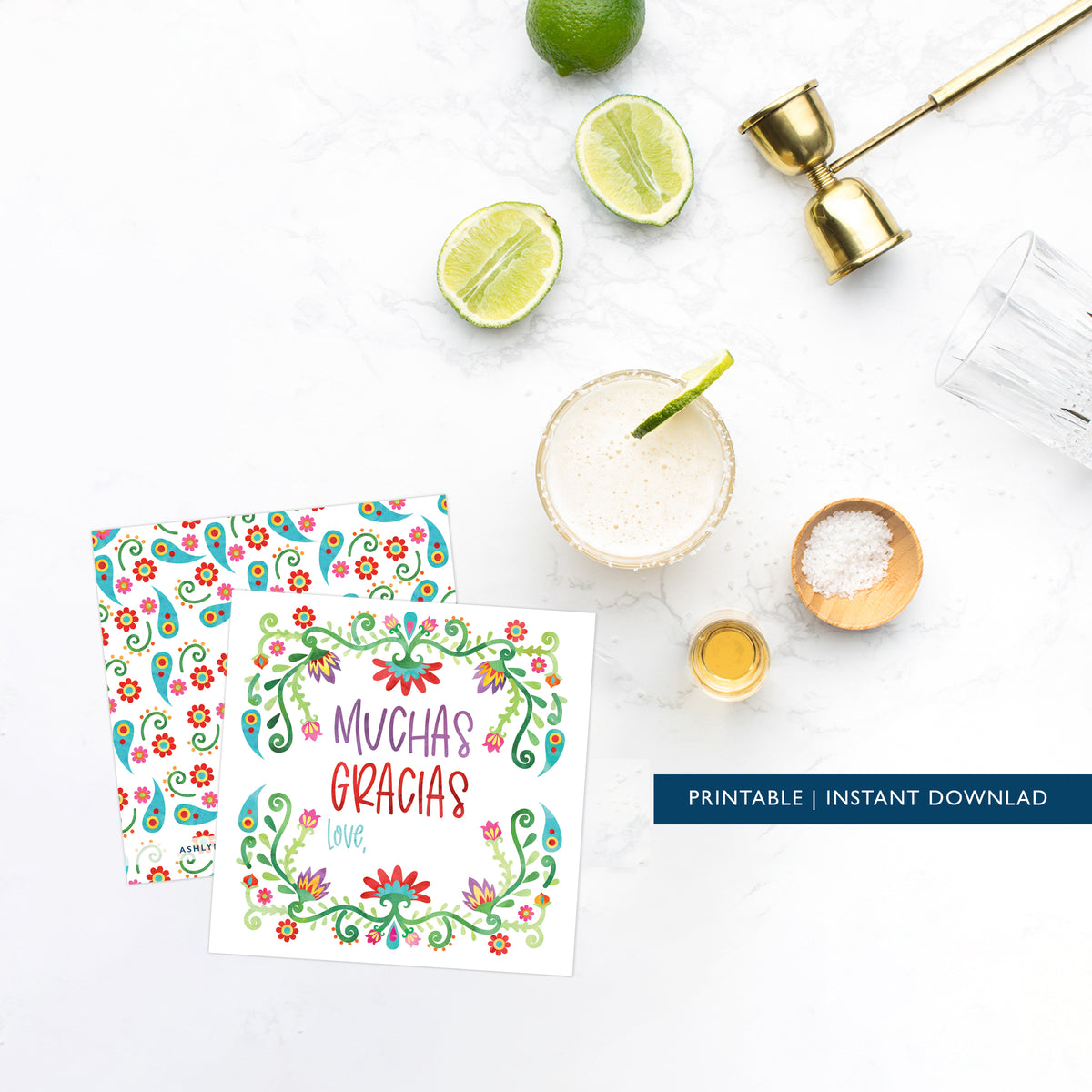 Printable (Instant Download) Floral Fiesta Muchas Gracias Gift Tags