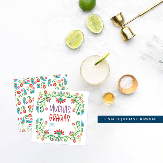 Printable (Instant Download) Floral Fiesta Muchas Gracias Gift Tags