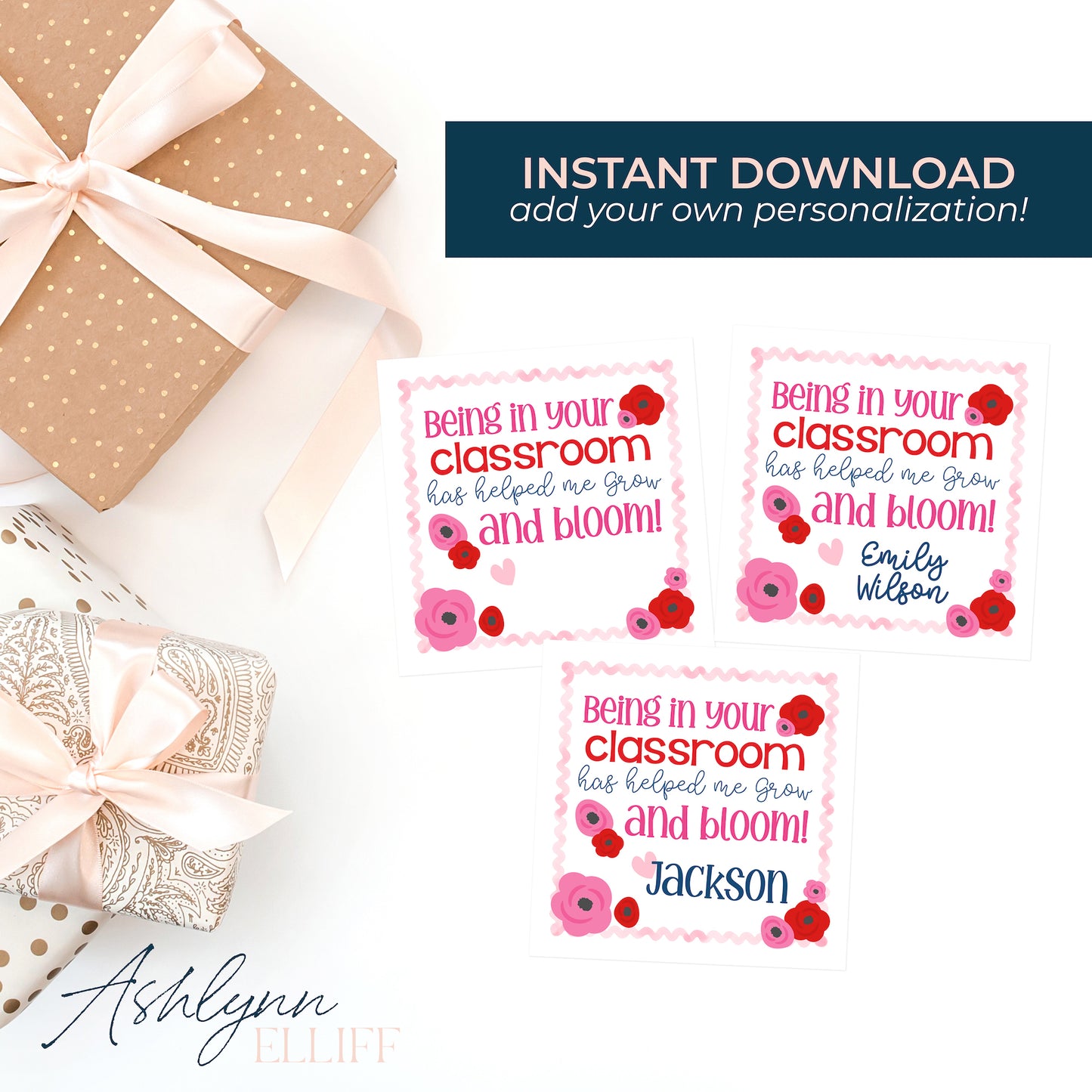 Printable (Instant Download) Teacher Appreciation Flower Gift Tags