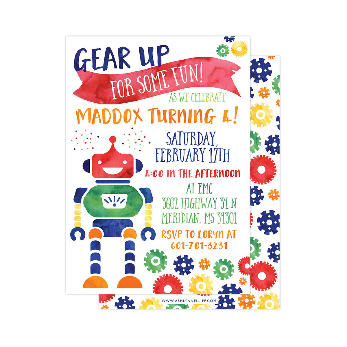 Gear Up (Robot) Party Invitation