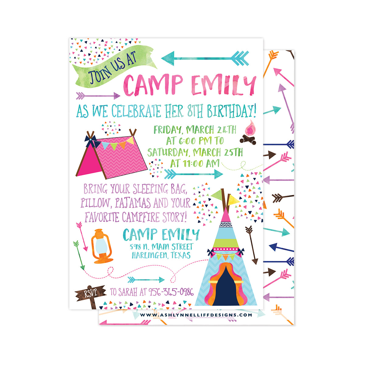 Girls Camping Party Invitation