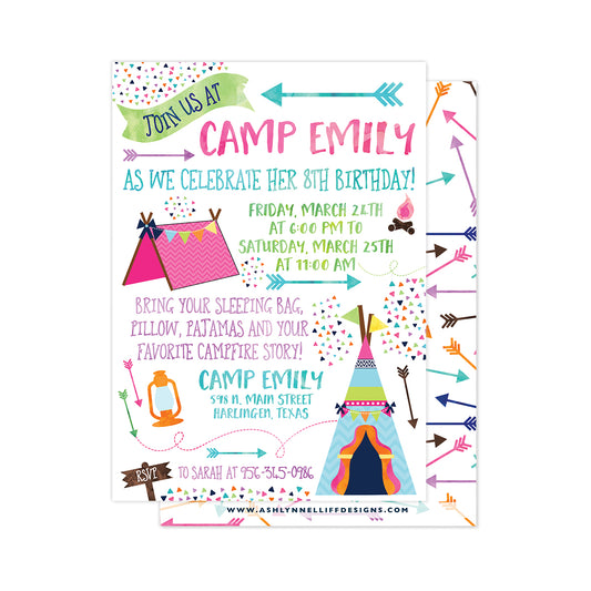 Girls Camping Party Invitation