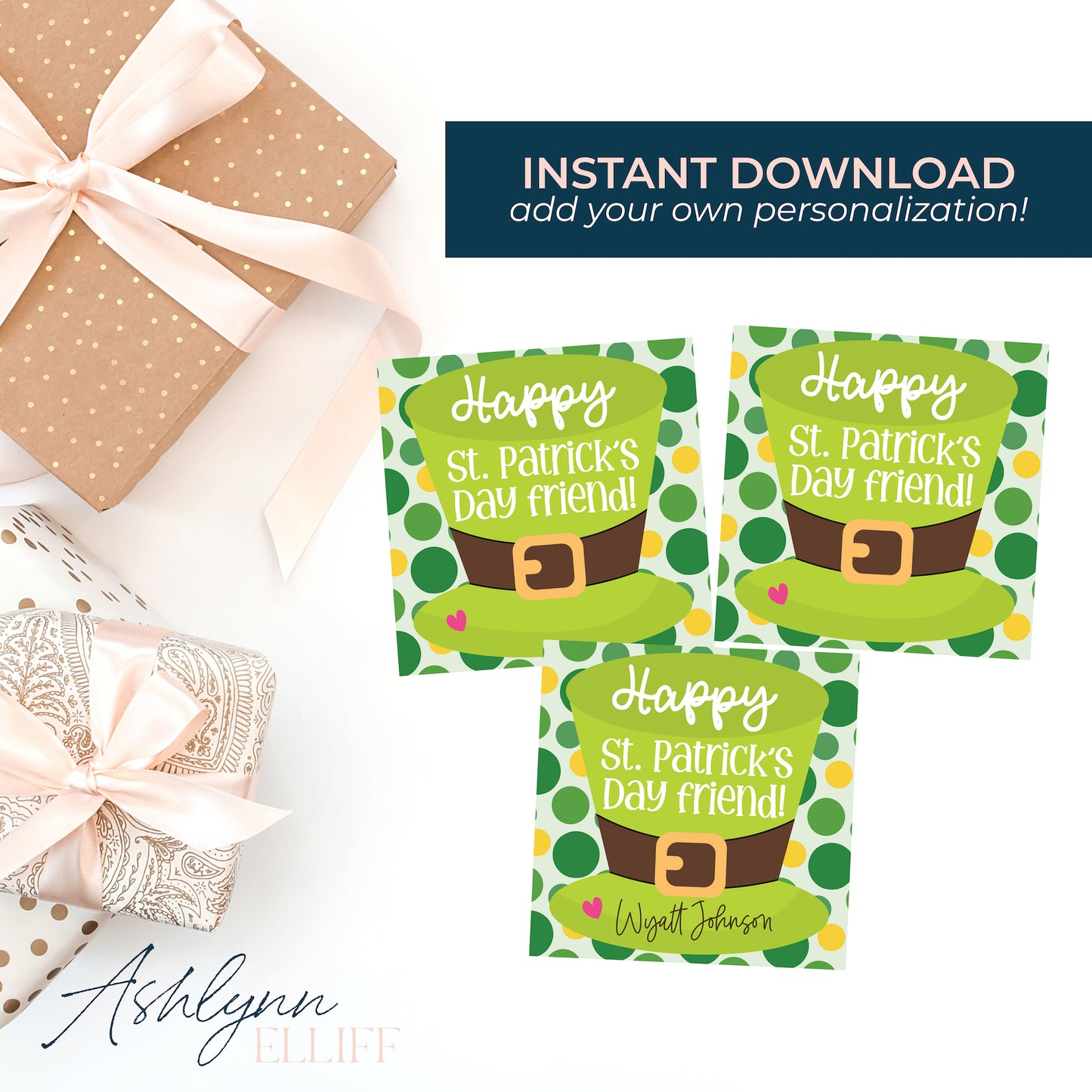 Printable (Instant Download) St. Patricks Day Hat Gift Tags