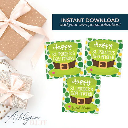 Printable (Instant Download) St. Patricks Day Hat Gift Tags
