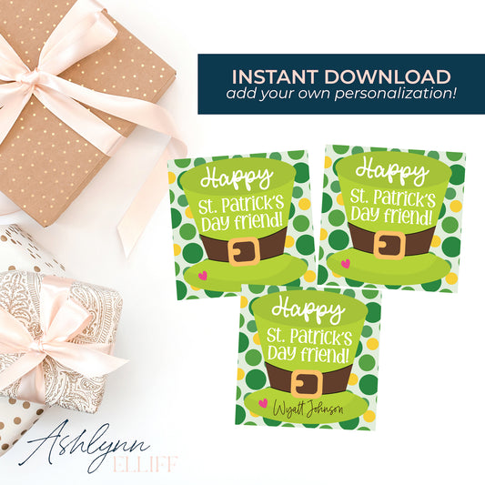 Printable (Instant Download) St. Patricks Day Hat Gift Tags
