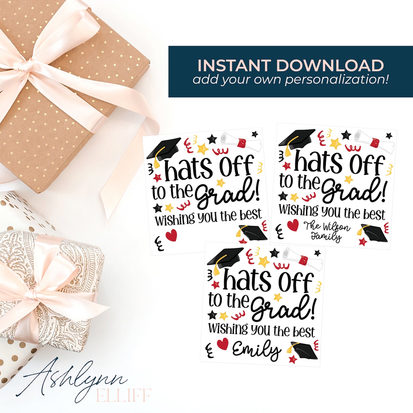 Printable (Instant Download) Hats off to the Grad Gift Tags