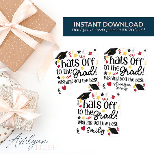 Printable (Instant Download) Hats off to the Grad Gift Tags