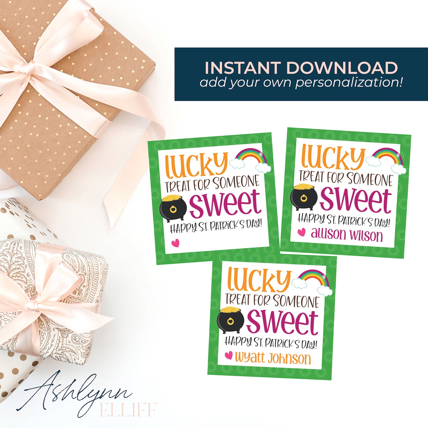 Printable (Instant Download) St. Patricks Day Lucky Green Gift Tags
