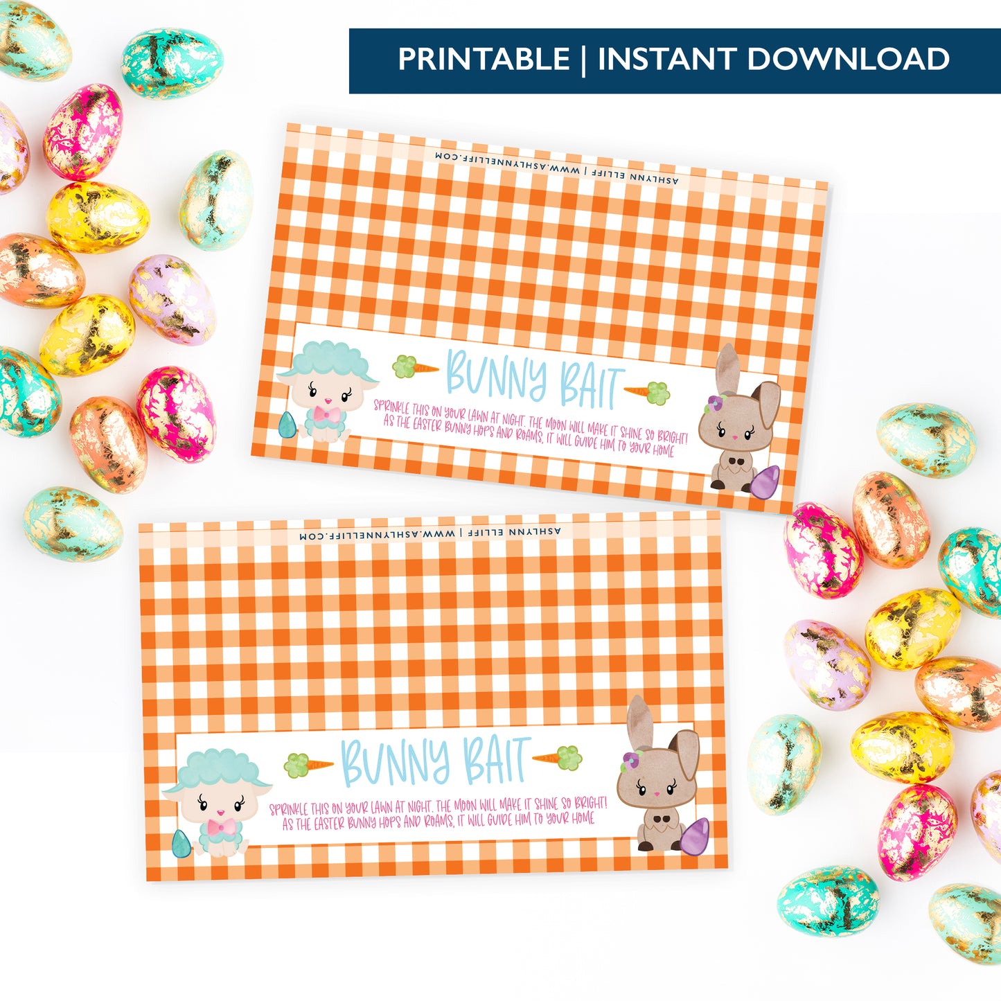 Printable (Instant Download) Orange Bunny Bait Goodie Bag Toppers