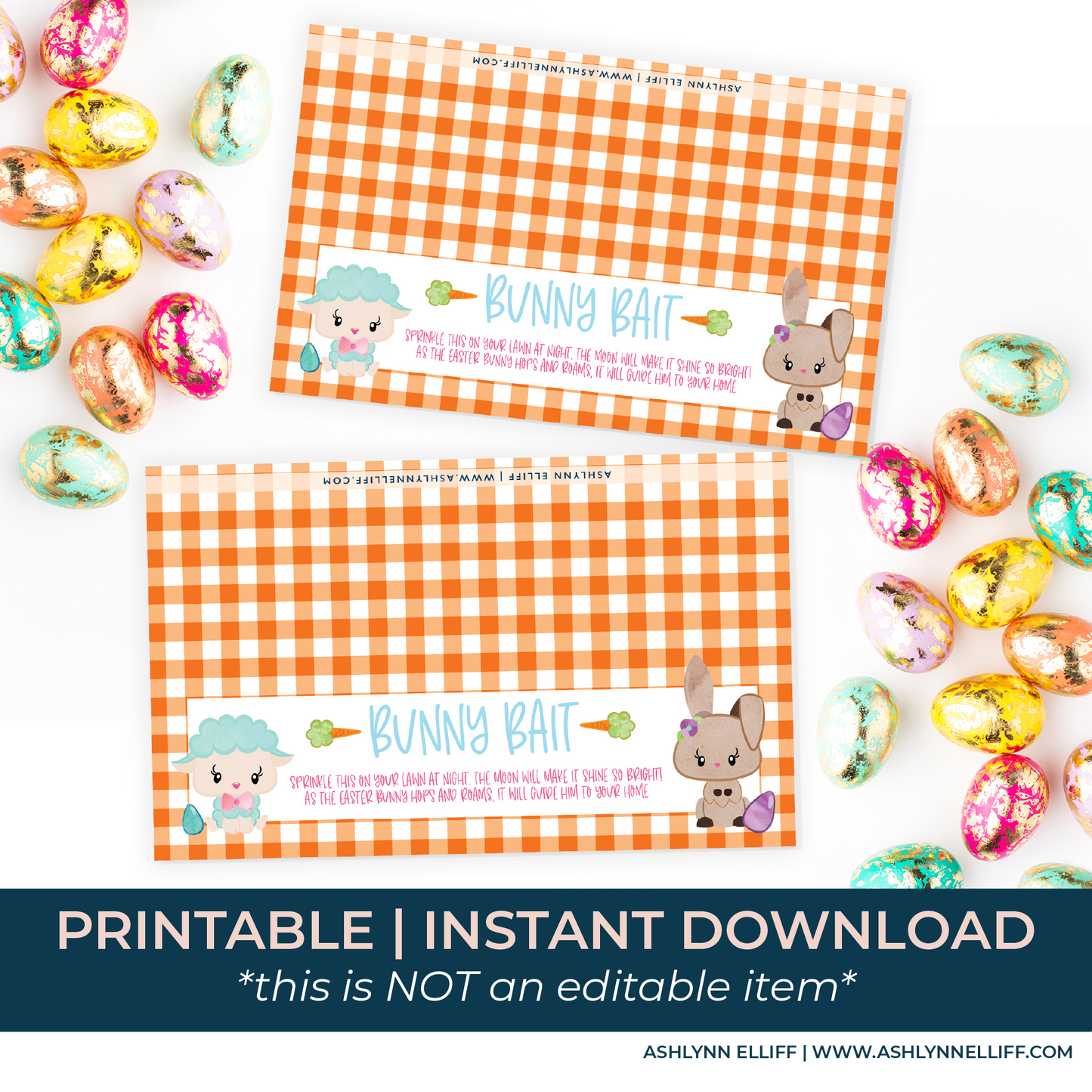 Printable (Instant Download) Orange Bunny Bait Goodie Bag Toppers