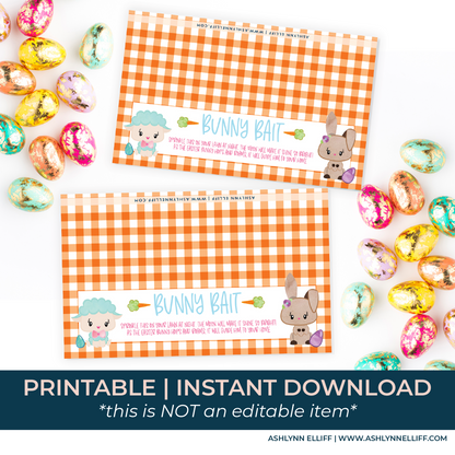 Printable (Instant Download) Orange Bunny Bait Goodie Bag Toppers