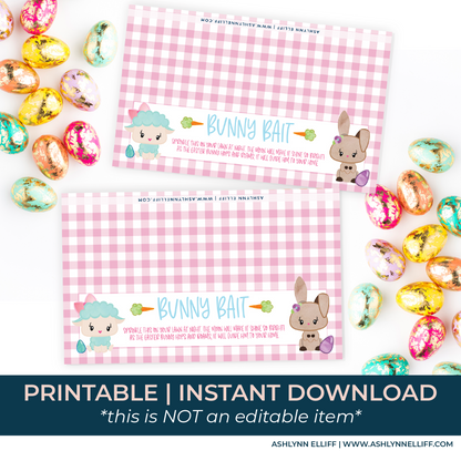 Printable (Instant Download) Pink Bunny Bait Goodie Bag Toppers