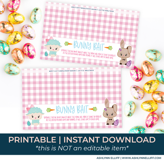 Printable (Instant Download) Pink Bunny Bait Goodie Bag Toppers